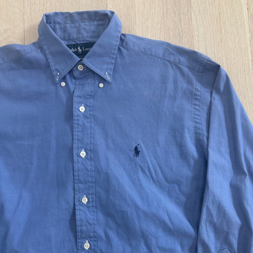 Ralph Lauren Button Down Shirt Mens 15.5 Blue Classic Fit GUC Oxford Pony Logo